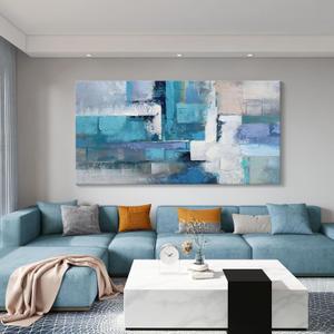 AJAZIKO Blue Abstract Canvas Wall Art - Modern Wall Decor, Living Room & Office Decor, Artwork for Bedroom (40L" x 20W")