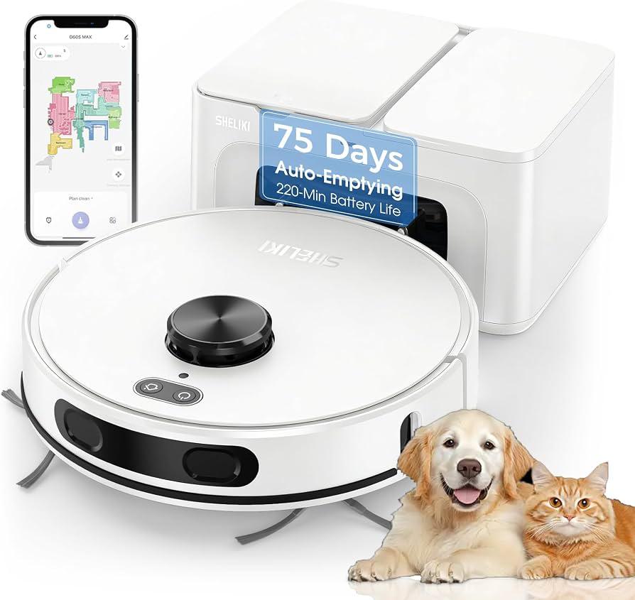 SHELIKI Robot Vacuum and Mop, 3-in-1 Robotic Vacuum Cleaner with 70-Day Self-Emptying Base, 360° LiDAR Navigation & Smart Mapping, 6000Pa Strong Suction for Pet Hair, Carpets & Hard Floors