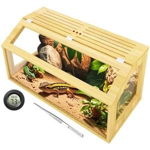 67 Gallon Reptile Tank, Wooden Bearded Dragon Terrarium Tank with Top Ventilation, Large Reptile Enclosure for Snake, Lizard, and Leopard Gecko, Includes Feeding Tongs, 40" L x 20" W x 20" H