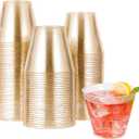 JOLLY CHEF 100 Pack 9 oz Gold Plastic Cups, Disposable Gold Glitter Plastic Cups Perfect for Wedding Thanksgiving, Christmas Party Cups