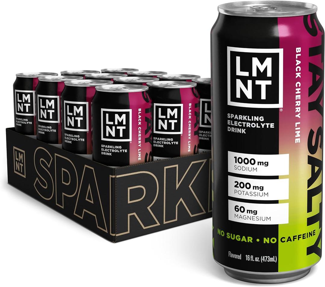 LMNT Sparkling Electrolyte Drink - Black Cherry Lime | 12-Count