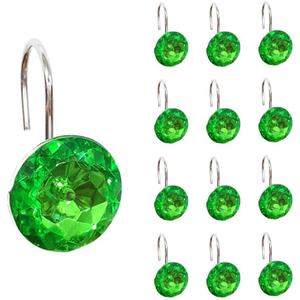 12 Pcs Bling Rhinestones Shower Curtain Hooks Bathroom Rolling Hooks (Green)