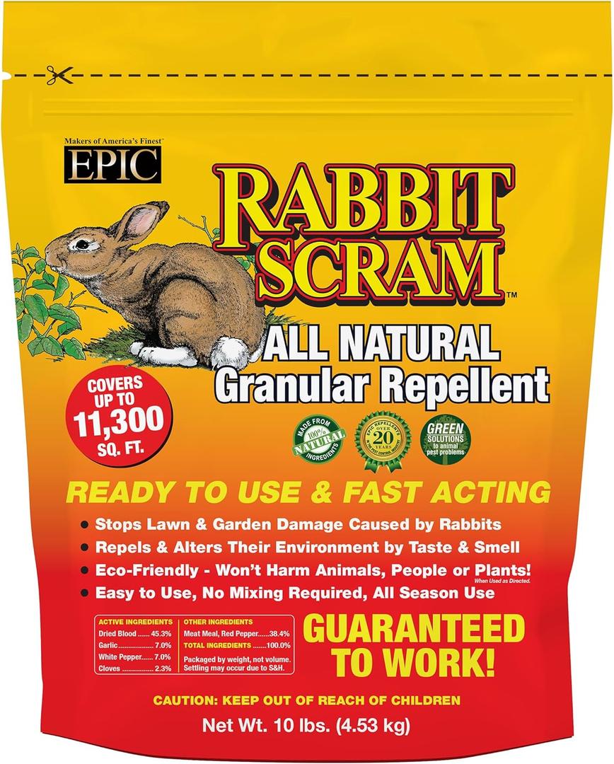 EPIC REPELLENTS Rabbit Scram All Natural Granular Repellent - All-Natural, Animal, People and Pet Safe Granule (10 lb Bag)