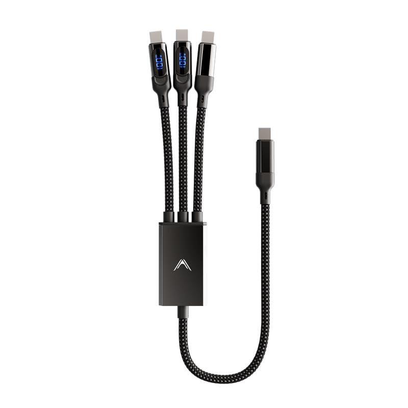 Futurizta Tech Hydra 3in1 Triple USBC 100W PD FastCharge Cable with Smart Triboost & LED Watt Display  Charge Laptop, Phone & Tablet Simultaneously
