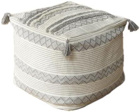 MOCOFO Unstuffed Tufted Ottoman Tassel Square Pouf Cover - Washable Ottoman Foot Stool for Living Room Home Decor