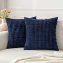 MIULEE Pack of 2 Corduroy Decorative Euro Sham Throw Pillow Covers 24x24 Inch Soft Boho Striped Pillow Covers Modern Farmhouse Home Decor for Summer Coastal Sofa Living Room Couch Bed Dark Blue