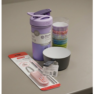 Blender Bottle, Collapsible Straw, Muffin Cup Paper, Bowl Pan for Cooking, Kitchen Set 4 Pack