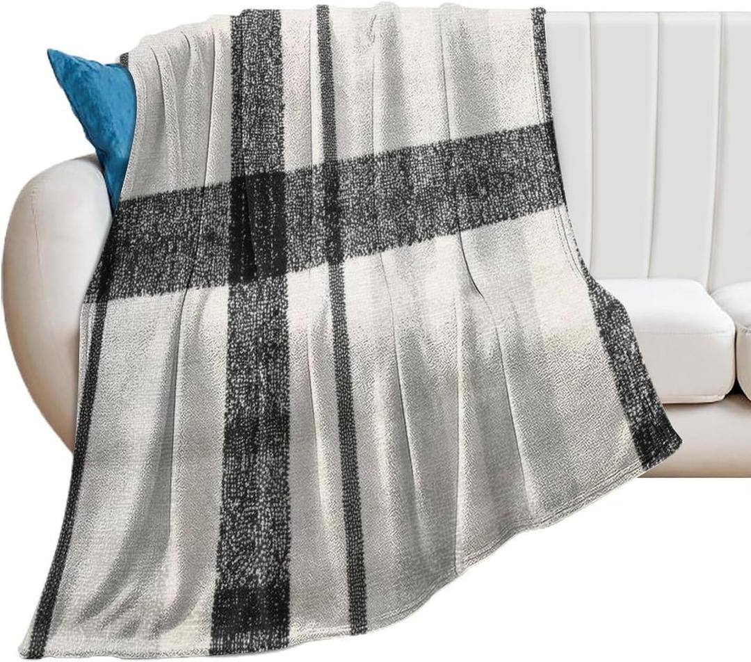 30x40in Flannel Fleece Throw Blanket for Couch Office Bed Sofa Home Decor Gray Buffalo Check Tan Plaid Charcoal Lightweight Plush Fuzzy Cozy Soft Blankets and Throws for Girls All Season Use (Style-1)