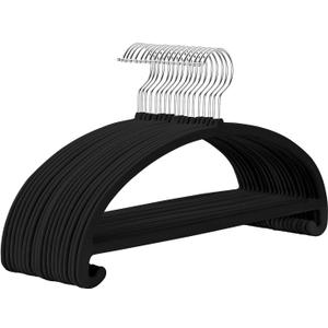 MIZGI 50 Pack Black Velvet Hangers - No Shoulder Bumps, Heavy Duty Non-Slip Chrome Hooks for Jackets, Coats, Pants