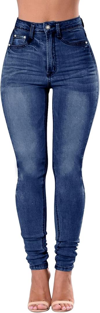 Women's High Waisted Jeans for Women Distressed Stretch Jeans for Women Ripped Butt Lift Jeans Denim Pants (8, 118lb)