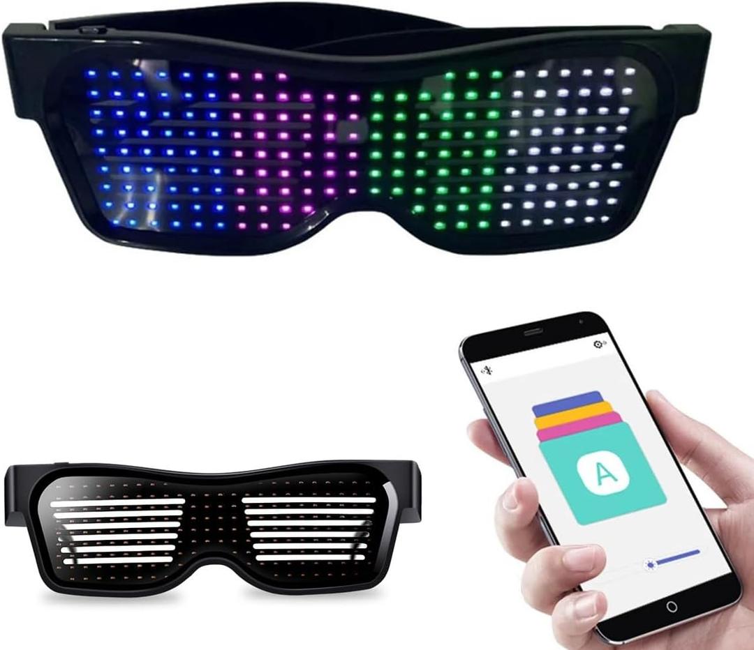 LED Glasses,light Up Glasses, Customizable Bluetooth LED Glasses, Halloween Glasses for Party, APP Control LED Display Smart Glasses for Nightclub, Festivals, Raves, Christmas for Adults over 18
