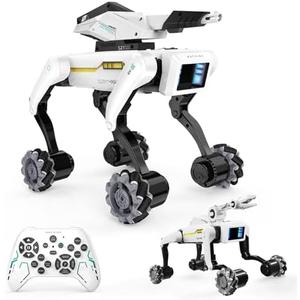 3 in 1 Robot Dog With Wheels Kit, 30+ Bionic Actions, Voice & Remote Control, Programmable Moves, Rechargeable Battery, All-Terrain Stunt Pet Toy for Kids(Removable Claw & Cannon)