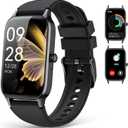 Fitness Tracker for Women Men, Activity Smart Watch Compatible with Android iPhone, Step Counter with 110+ Sports, Sleep Monitor, Calorie Counter, IP68 Waterproof (Black, 1.57)