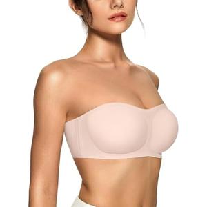 OEAK Womens Strapless Bras Jelly Push Up Bandeau Bra Non Slip Wireless Supportive Padded Bras Seamless Comfortable Tube Bra, L