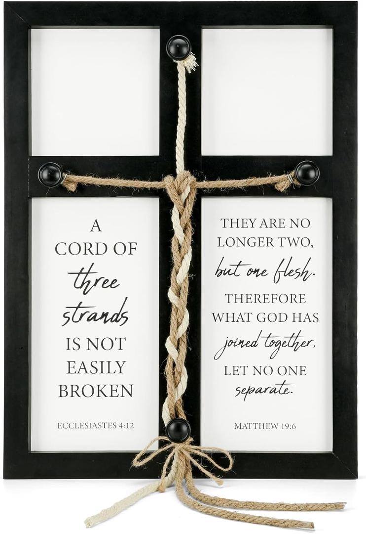 A Cord of Three Strands Wedding Sign, 17 x 23 Inch Braid Knot Rope Wood Frame Wall Decor for Wedding Unity Ceremony, Christian Marriage, Anniversary, Home Decor