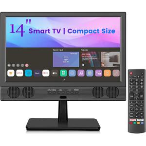 Feihe 14 Inch Small Smart TV, HD LED Flat Screen Smart TV with ATSC Tuner/HDMI/USB/AV for Kitchen, RV, Camper, Bedroom or Travel Use