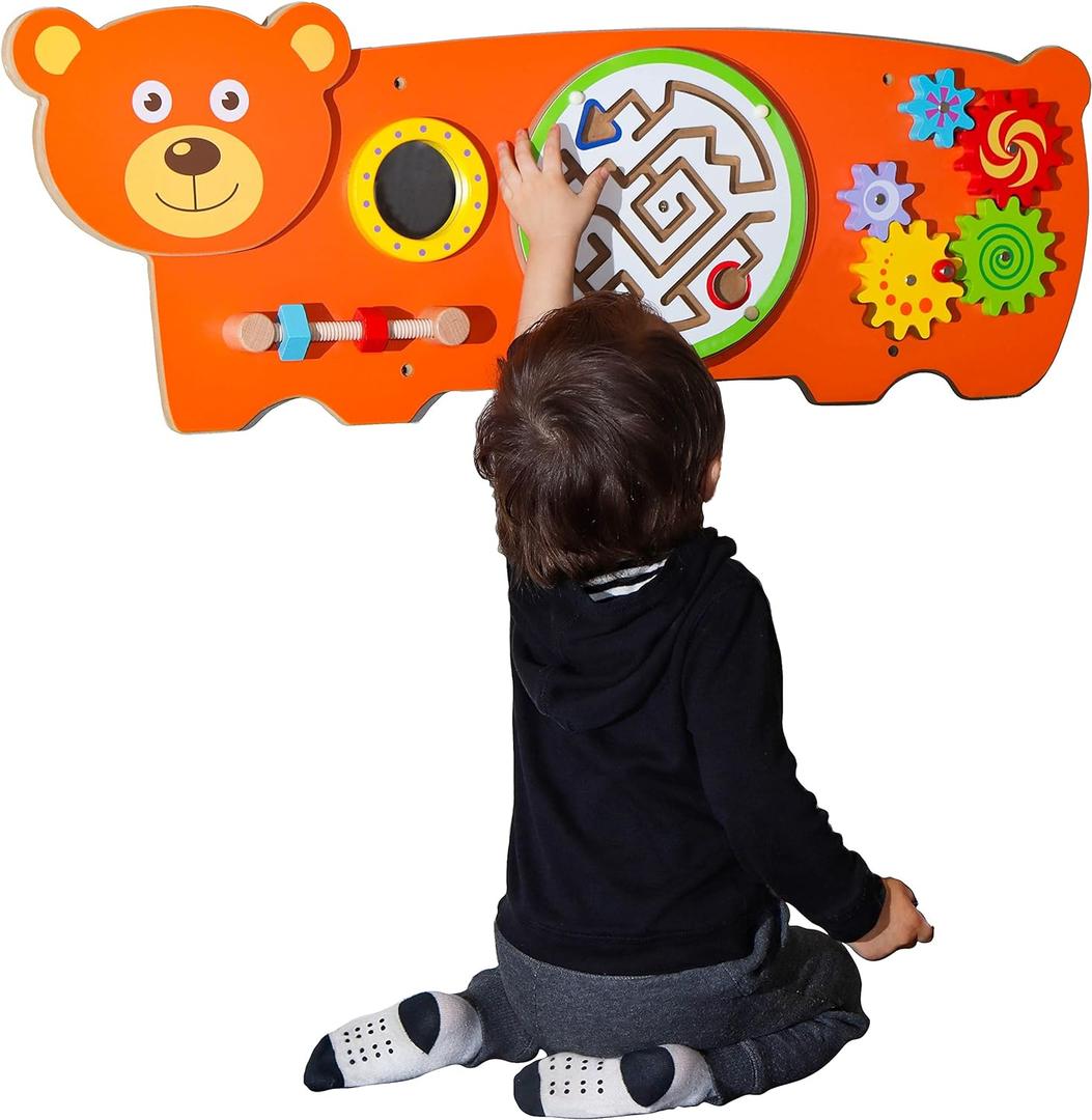 Learning Sensory Wall Toy for Toddlers - Bear Sensory Board Field with Fun Learning Activities - Wall Busy Board Learning Activity Wall Panel Toy for Kids Playroom & Children's Daycare