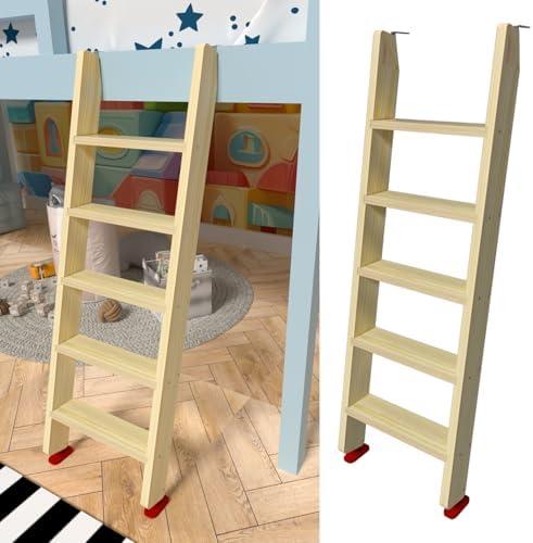 50" 55" 60" Black Wood Bunk Bed Ladder, Lofted/ Dorm/ RV Bed Bunkbed Ladders with 4in Extra Wide Steps and Non-Slip Pads, Replacement Wooden Ladder for Motorhome/ Camping (Wood Color, 60in / 153cm)
