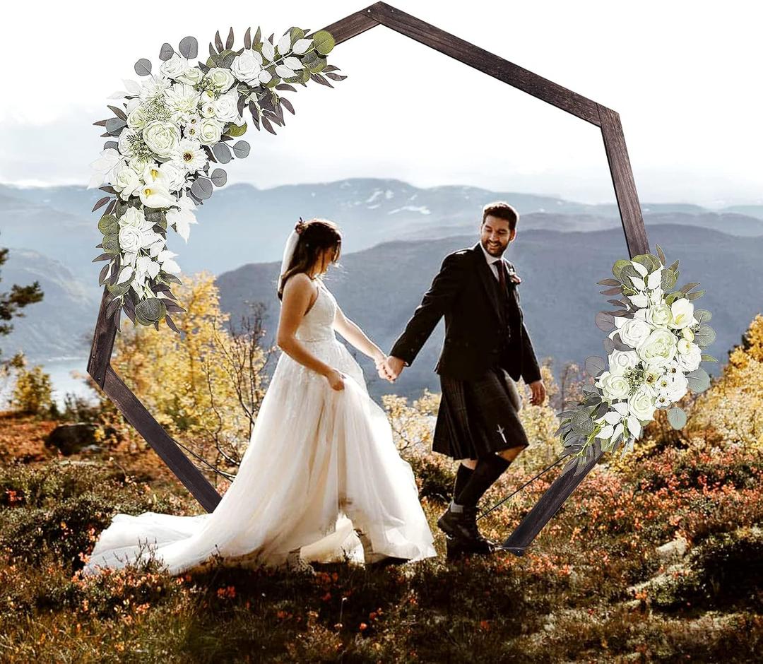 Wooden Wedding Arch 7.2FT, Heptagonal Wood Arch for Wedding Ceremony, Parties, Indoor, Outdoor, Backdrops, Wedding Arch Frame,Garden Decorations