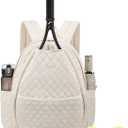 Sucipi Tennis Bags for Women, Quilted Tennis Racket Bag Backpack for Tennis Racquet, Pickleball Paddles, Badminton (Medium, Beige)