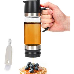 12 Oz Glass Honey Dispenser Pot with Silicone Base No Drip Honey Container Jar, Maple Syrup Dispenser with Handle for Pancake, Coffee or Tea Black