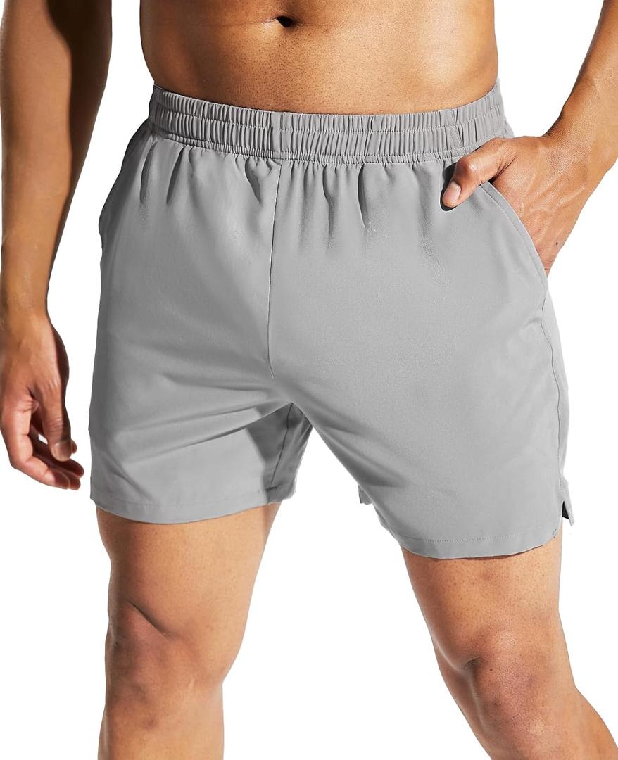 MIER Men's 5" Running Shorts Dry Fit Lightweight Athletic Gym Workout | 3 Pockets, Soft No Liner, Stretch Recycle Fabric, Side Split Hem, Built-in Drawstring, Machine Washable for Jogging Training