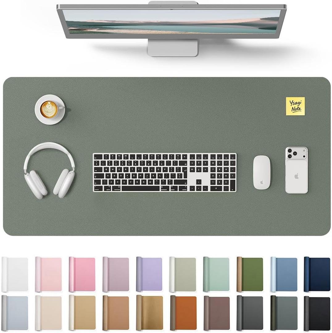 YSAGi Leather Desk Protector, Office Mat, Large Mouse Mat, Non-Slip PU Leather Blotter, Laptop Desk, Waterproof Writing Pad for Office and Home (Dark Green, 31.5" x 15.8")