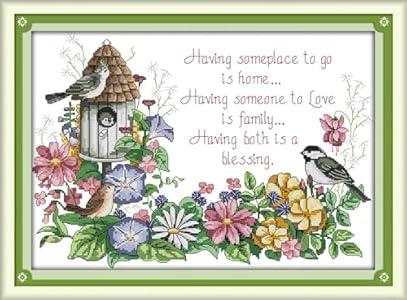 Rosyfoxes Cross Stitch Kits Stamped Full Range of Embroidery Starter Kits for Adult DIY- Printed Kit Birds' Love nest 2(Printed) 11CT 3 Strands 21.3x15.4 inches