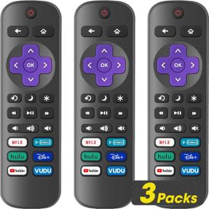 3 Pack Replacement Remote Control Only for Roku TV, Compatible with All TCL Roku/Hisense Roku/Onn Roku/Sharp Roku/Philips Roku (Not for Roku Stick, Box or Speaker)