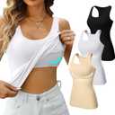 V FOR CITY Racerback Tank Tops for Women with Shelf Bra Cotton Wide Strap Camisole Yoga Cami Shirts, 2 Pack, Medium