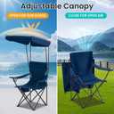 Portable Camping Chair 2 Pack with Foldable Canopy, Folding Outdoor Chair with Cup Holder & Side Pocket for Camping, Hiking, Picnic, Beach (Navy Blue), 2 PCS with Canopy