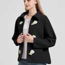 Womens Soft Polar Fleece Jacket Lightweight Long Sleeve Horn Button Warm Shacket Coat Comfortable Outerwear (Black, S)