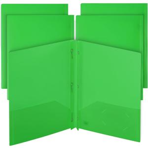 Mr. Pen- Plastic Folders with Pockets and Prongs, 5 Pack, Green, Pocket Folders, Folders with Prongs, File Folders with Fasteners, 2 Pocket Folder