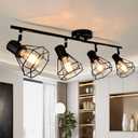 HiBay 4-Light Track Lighting Farmhouse, Directional Ceiling Track Light Fixtures Black, Industrial Flush Mount Spotlight for Kitchen, Dining Room, Bedroom, E26 Base (Bulbs Not Included)