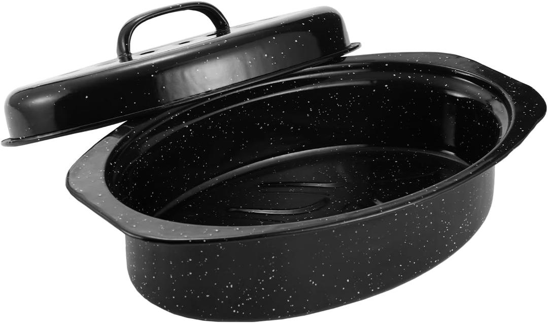 13" Granite Roasting Pan,Enameled Oval Roasting Pan with Domed Lid, Oval Turkey Roaster Pot, Broiler Pan Great - For Roasted Turkey, Chicken, Lamb, Vegetables 2026 Update