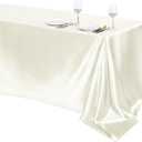 TURSTIN 1 Pack Ivory Satin Tablecloth 102 x 58 Inch Overlay Satin Table Cover Rectangle Bright Silk Tablecloth Smooth Fabric Table Decoration for Wedding Banquet Party Events