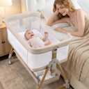 Baby Bassinet Bedside Crib, 3-in-1 Baby Bassinet Bedside Sleeper，Rocking Bedside Bassinet with Wheels, Adjustable Easy Folding Portable Bed for Infant Newborn (Beige)