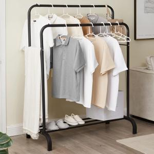 Clothes Rail Double Hanging Rails Garment Rack With Shelf Heavy-duty Clothes Rail Double Clothes Rail For Bedroom, Living Room Black