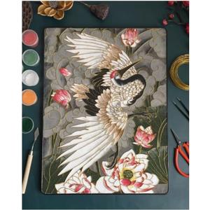 Cloisonne Filigree Enamel Paint by Numbers Kit, All in One with Tools, DIY Craft, Starter Set for Adults and Beginners, Easy Instructions, Hobby for Adults Teens Elderly Handmade Home Decor Gifts (Gray Dancing Crane)