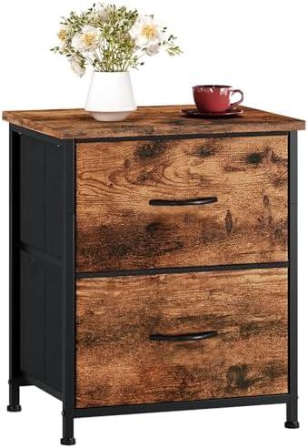 Somdot Nightstand, Small Dresser for Bedroom with 2 Drawers, Bedside Table Night Stand End Table with Fabric Bins for Bedroom Kids Closet Dorm Guest Room, Wood Grain Print