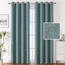 H.VERSAILTEX 100% Blackout Linen Curtains Thermal Insulated Curtain for Living Room Textured Burlap Drapes for Bedroom Grommet Linen Noise Blocking Curtain 52 x 108 Inch, 2 Panels, Heather Stone Blue