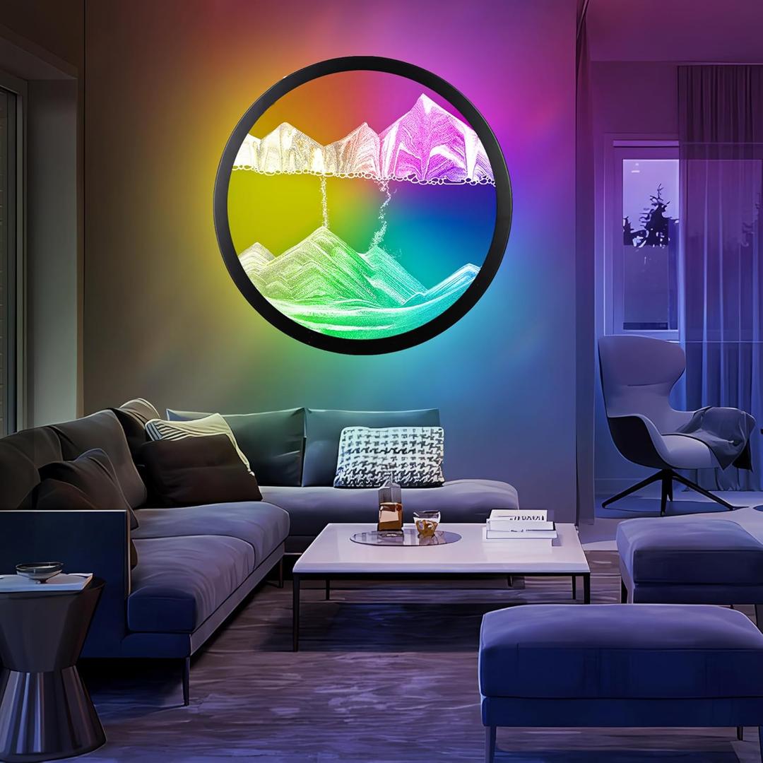 11.4" Moving Sand Art with LED Wall Sconce,Wall Mounted Sand Art Liquid Motion 3D Dynamic Sculpture,360Rotate Deep Sea Sandscape,16 RGB Colors Changeable with Remote Control Wall Decor(Green) (11.4inch, Green with Led Light)