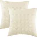 PHF 100% Cotton Waffle Weave Pillow Covers 24" x 24", 2 Pack Luxury Square Shell for Elegant Home Decor, No Filling, Luxury Aesthetic Soft Pillow Covers for Bed, Cannoli Cream