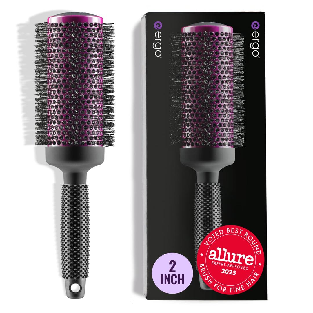 ERGO Super Gentle Round Brush for Blow Out - Salon Quality Hair Styling for Women - Roller for Wet and Dry Hair - Volumizing Care Blowout - ERG53: 2" (XL - 2 Inch)