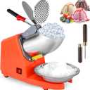 Electric Ice Shaver Crusher - 4 Blades Ice Crusher Shaver, Stainless Steel Shaved Ice Machine Snow Cone Maker (300W 2200r/min) for Home & Commercial Use, Prevent Splash, with Ice Pick & Bowl, Orange