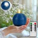 3 x Yongmao Flameless Candles with Remote, Blue Round Candles Ball LED Battery Operated Real Wax Candles Warm Light 3D Wick Flickering for Home Party Wedding Decor (Set of 3)