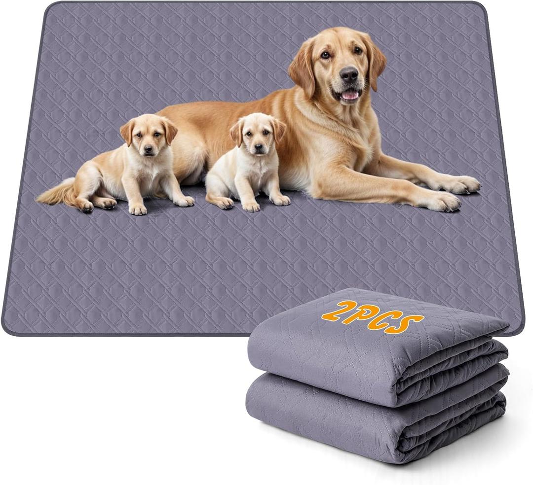 60”x48” Washable Pee Pads for Dogs, 2 Pack Reusable Puppy Pads, Waterproof & Leakproof Non-Slip Pet Pee Pads, 4 Layer Design Reusable Pet Training Pads for Dogs, Cats, Bunny, Grey