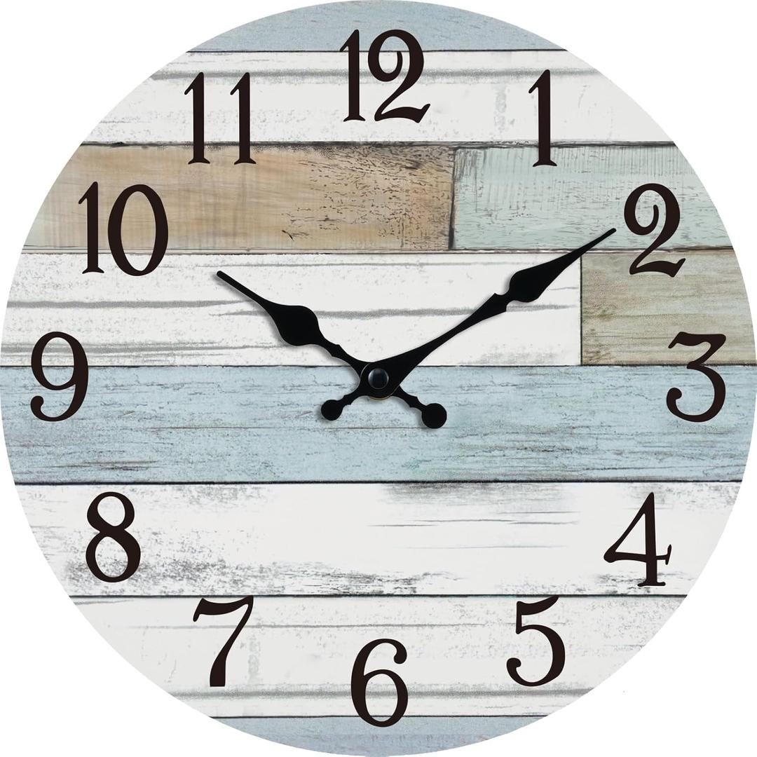 Wall Clock Battery Operated 8 Inch Silent Non Ticking Coastal Design Country Rustic Retro Decorative for Bathroom Kitchen Living Room Bedroom (Blue)
