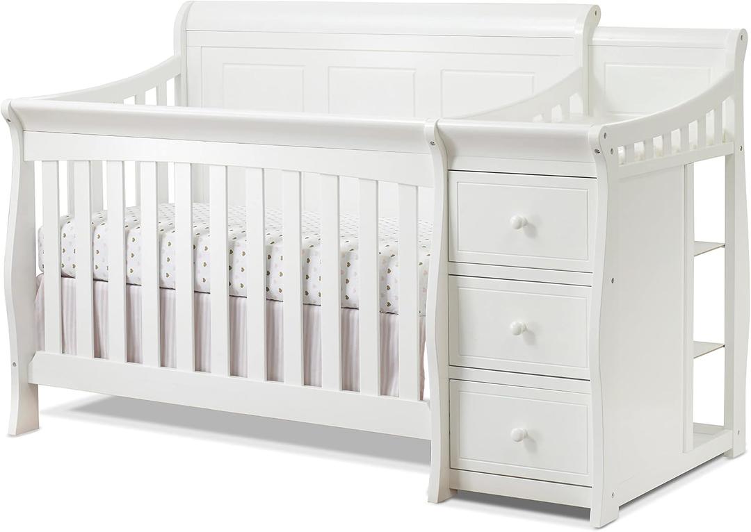 Sorelle Furniture Princeton Elite Crib and Changer with Solid Panel Back Classic -in- Convertible Diaper Changing Table Non-Toxic Finish Wooden Baby Bed Toddler Full-Size Nursery - White
