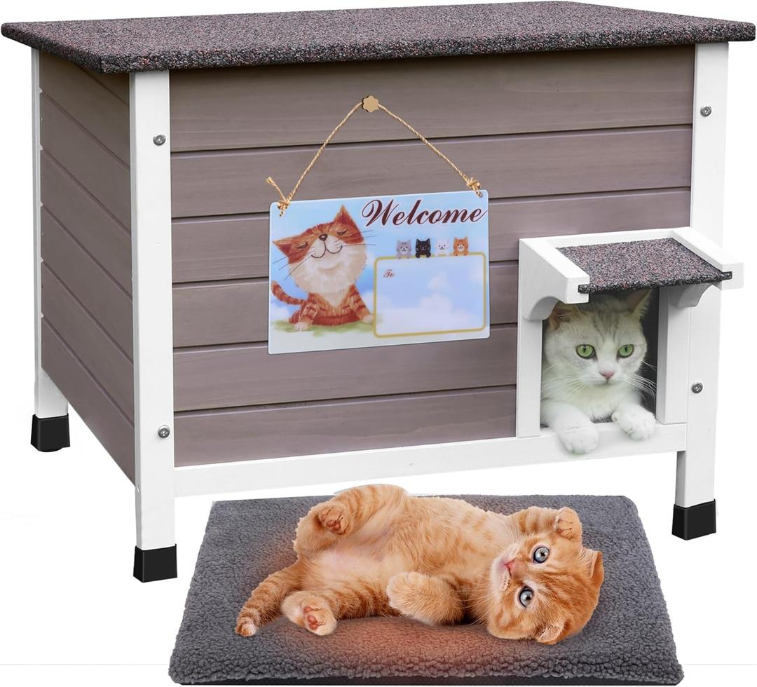 Deblue Ourdoor Cat House, 100% Insulated Cat Houses for Outdoor Cats, Weatherproof Feral cat House with All-Round Foam, Wooden Cat Shelter for Multiple Cats - (Insulated Cat House with Mat)